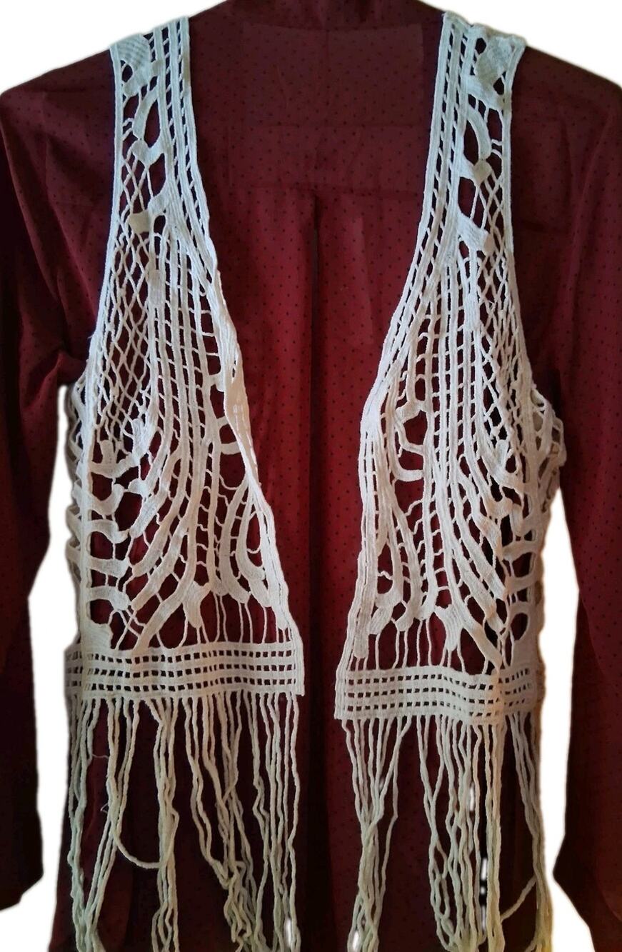 David & Young Boho Vest Cream OSFA Festival Macrame Shrug Hippie Summer Layering